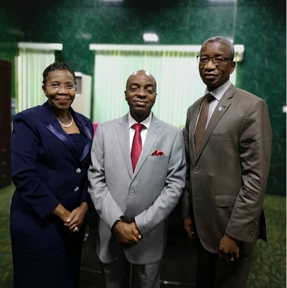 Directors of ABM (Mr and Mrs Molefhi) Chancellor of Covenant University (Bishop David Oyedepo)